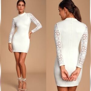 Lulu's White Long Sleeve Bodycon Mock Neck Dress